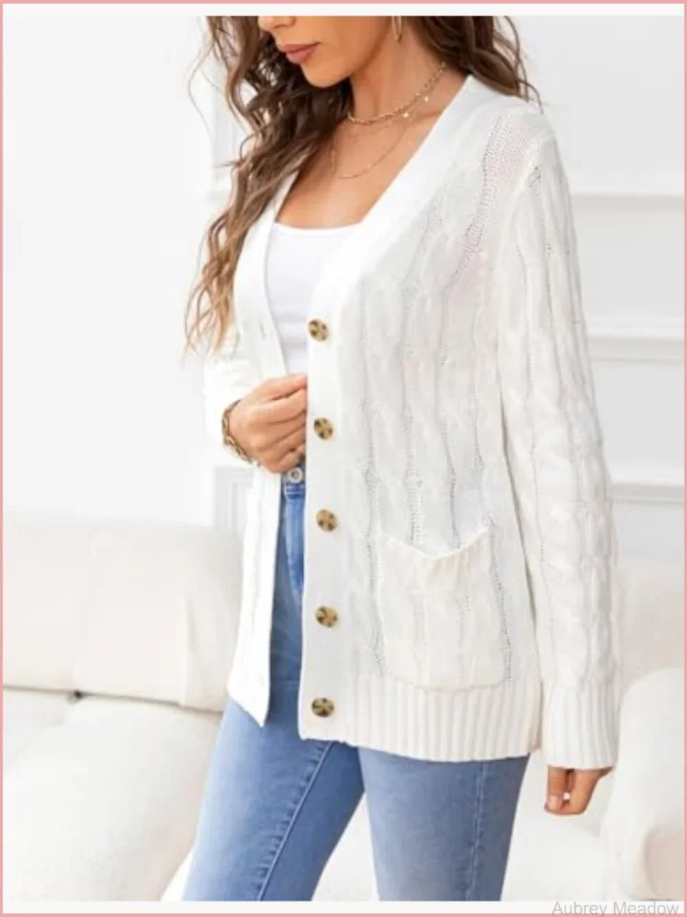 Women's Cardigan Sweater Open Front Cable Knit Button Down Casual
